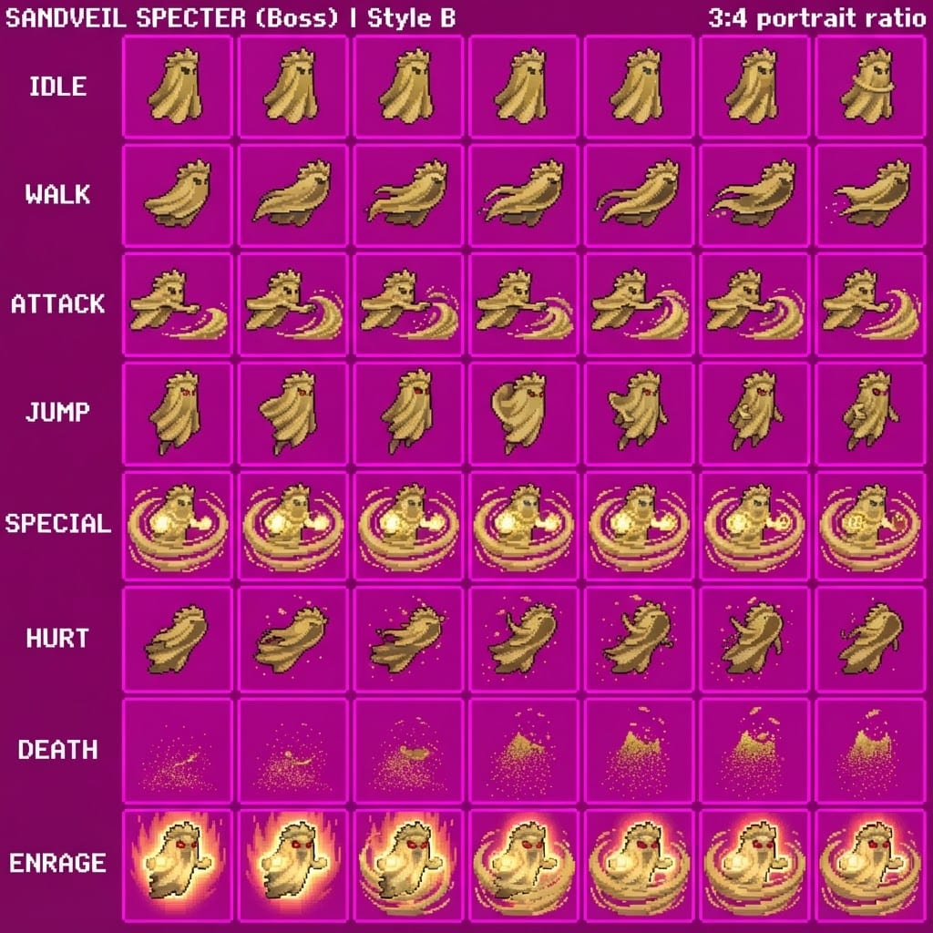 Image: EXACTLY 6 columns x 8 rows sprite atlas. Portrait