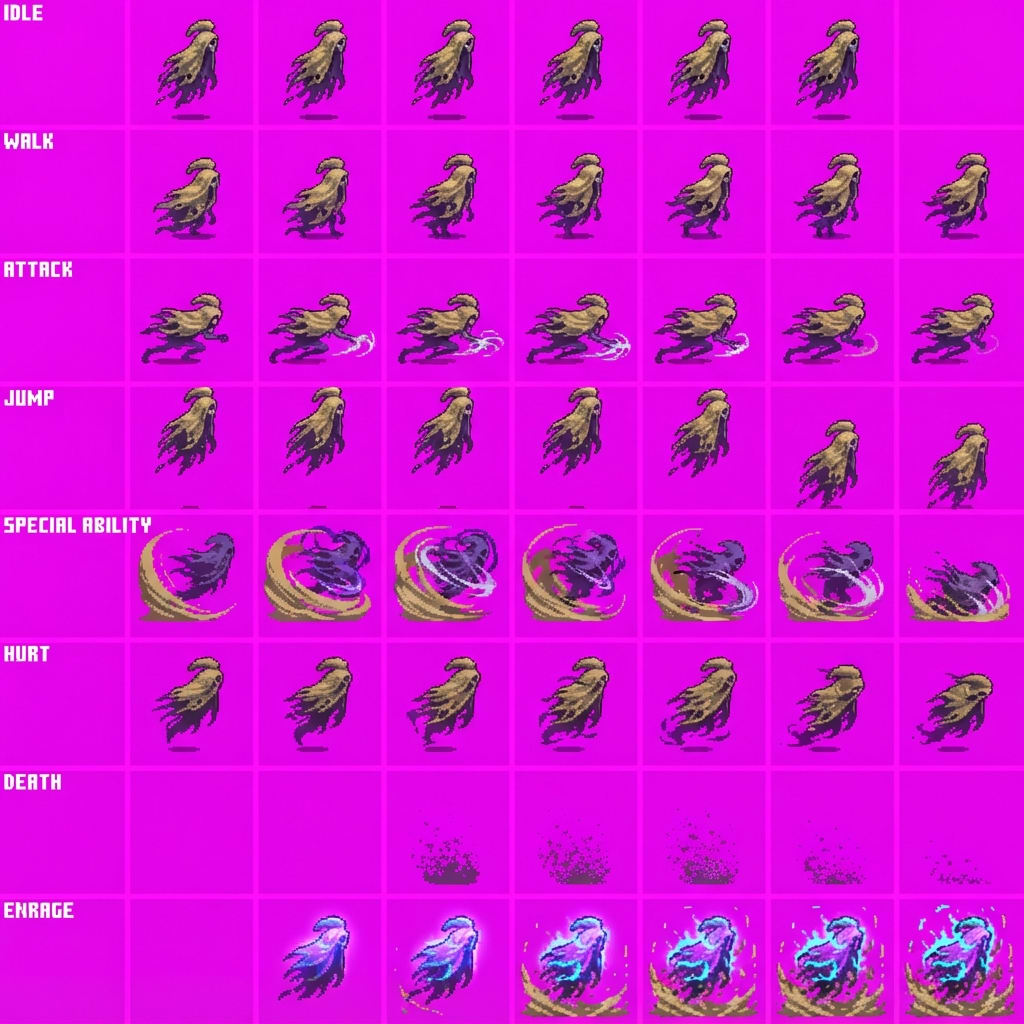 Image: STRICT game sprite animation atlas: EXACTLY 8 rows