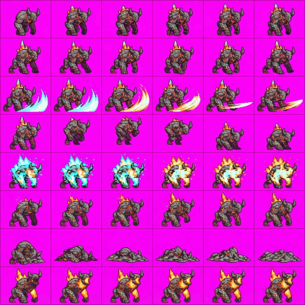 Image: STRICT game sprite animation atlas: EXACTLY 8 rows