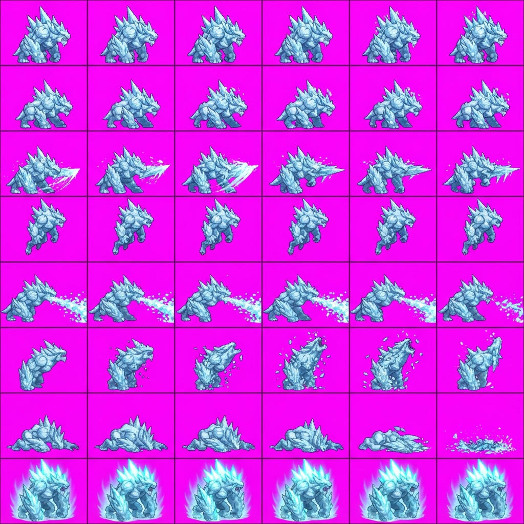 Image: STRICT game sprite animation atlas: EXACTLY 8 rows