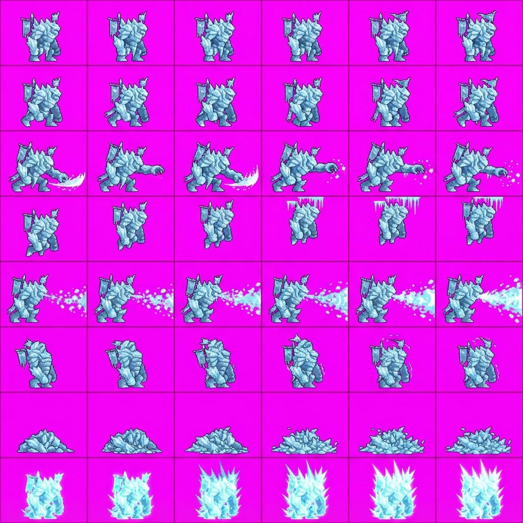 Image: STRICT game sprite animation atlas: EXACTLY 8 rows