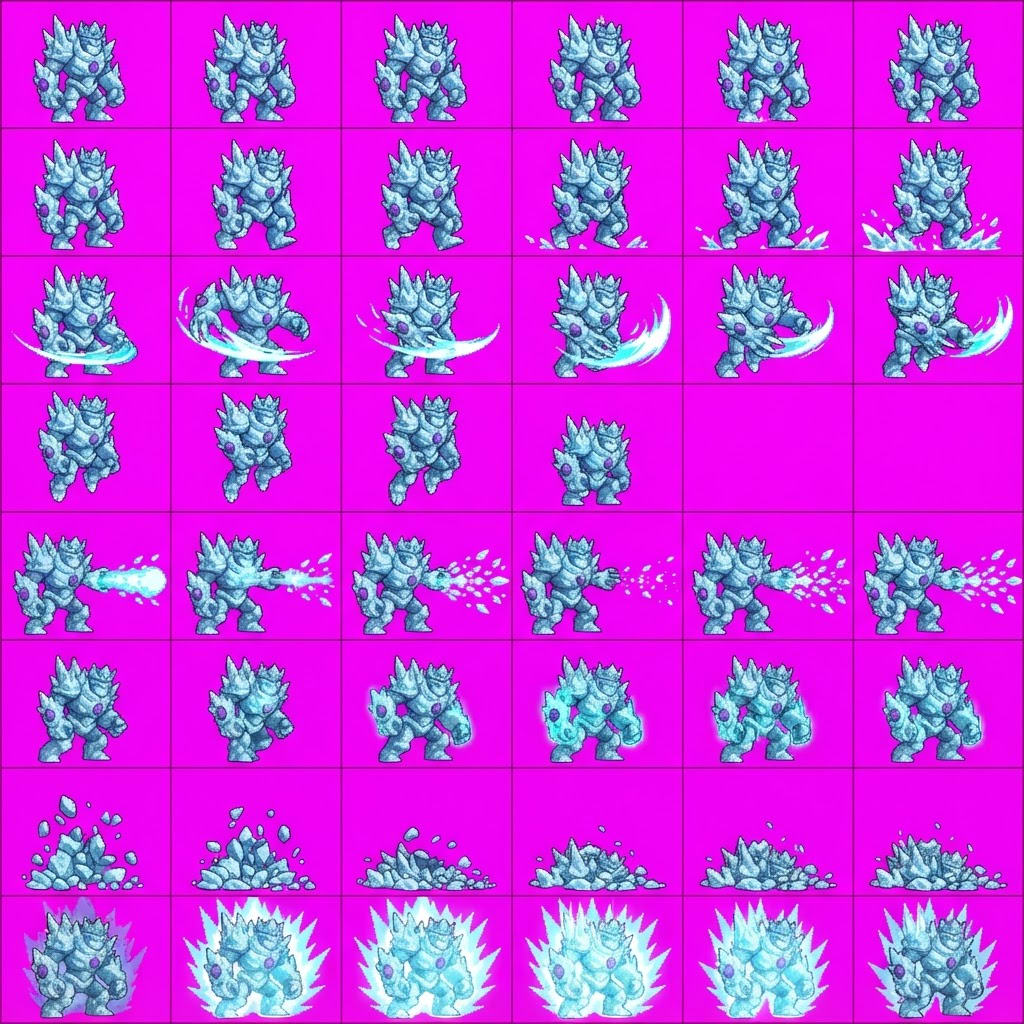 Image: STRICT game sprite animation atlas: EXACTLY 8 rows
