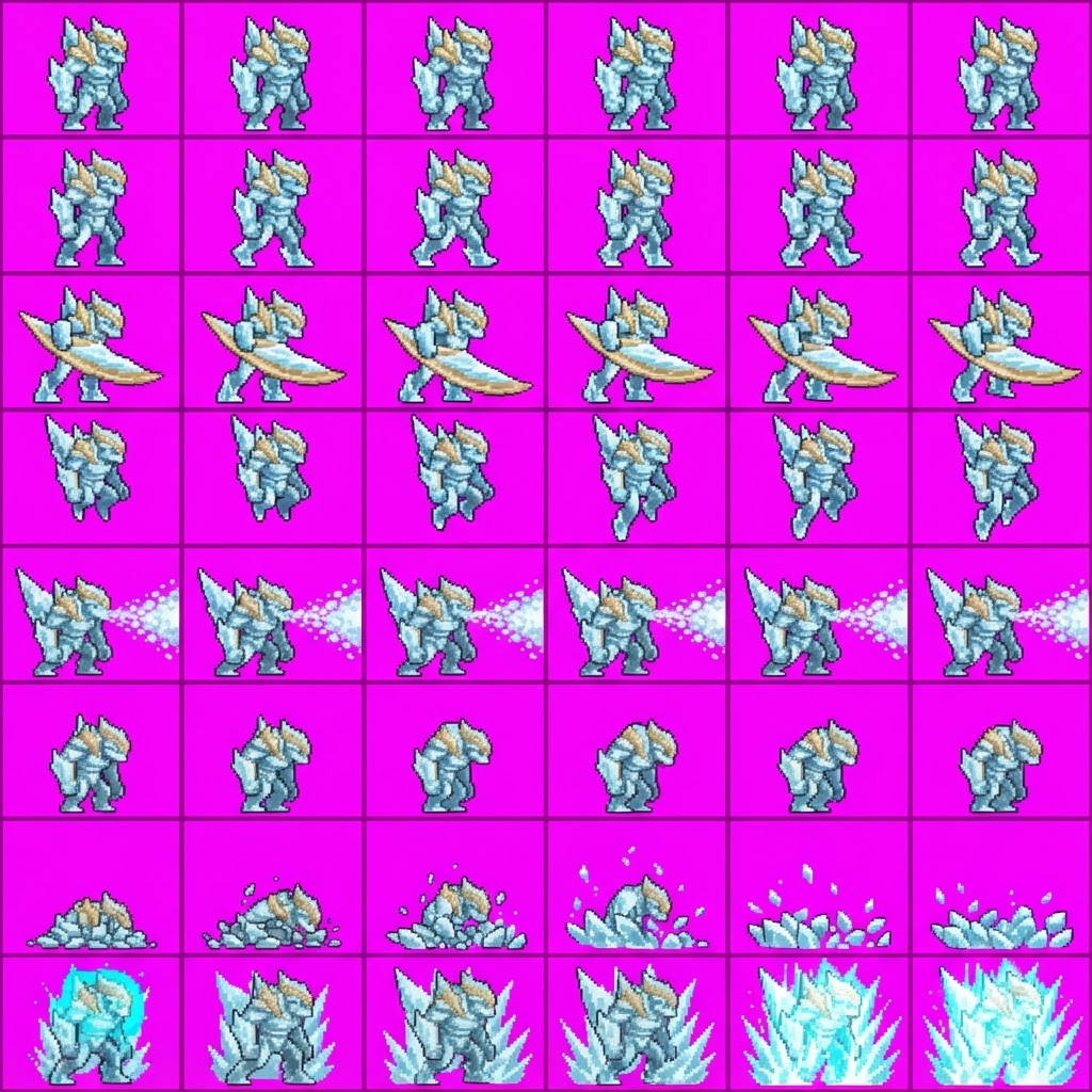 Image: STRICT game sprite animation atlas: EXACTLY 8 rows