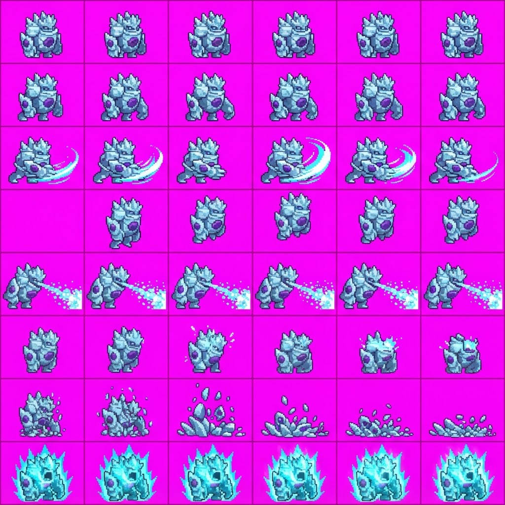 Image: STRICT game sprite animation atlas: EXACTLY 8 rows