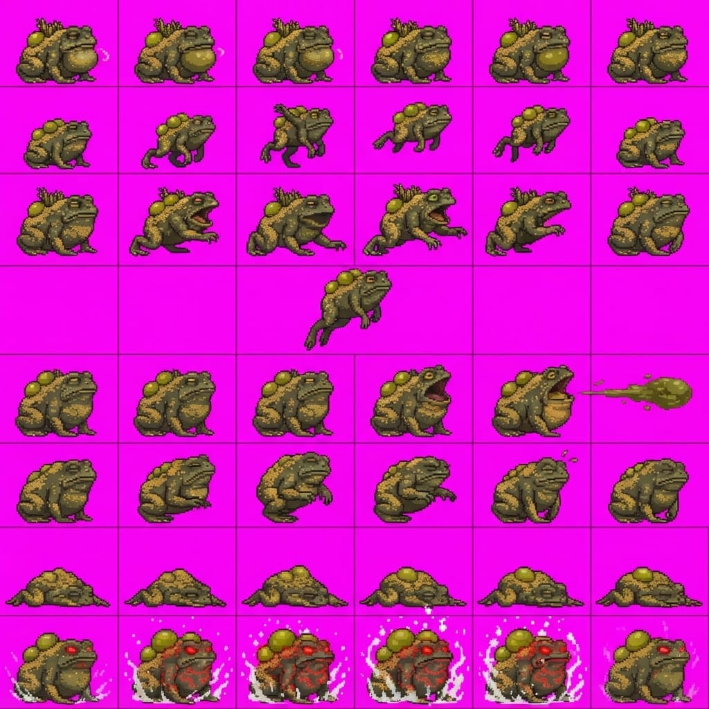 Image: STRICT game sprite animation atlas: EXACTLY 8 rows