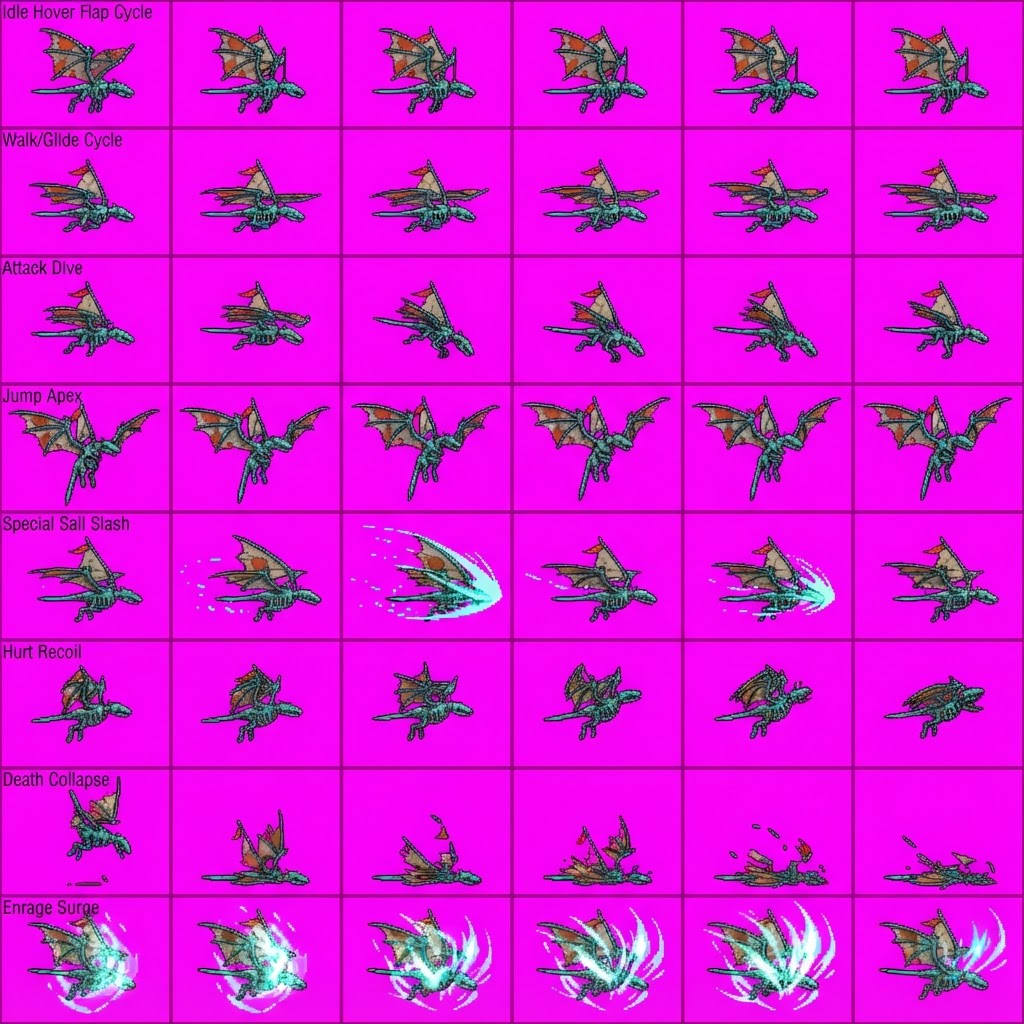 Image: STRICT game sprite animation atlas: EXACTLY 8 rows