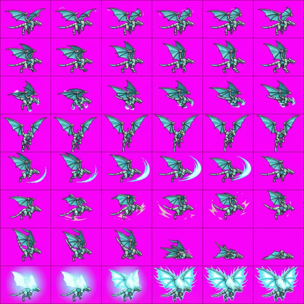 Image: STRICT game sprite animation atlas: EXACTLY 8 rows