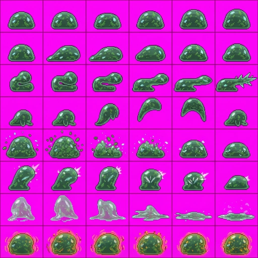 Image: STRICT game sprite animation atlas: EXACTLY 8 rows