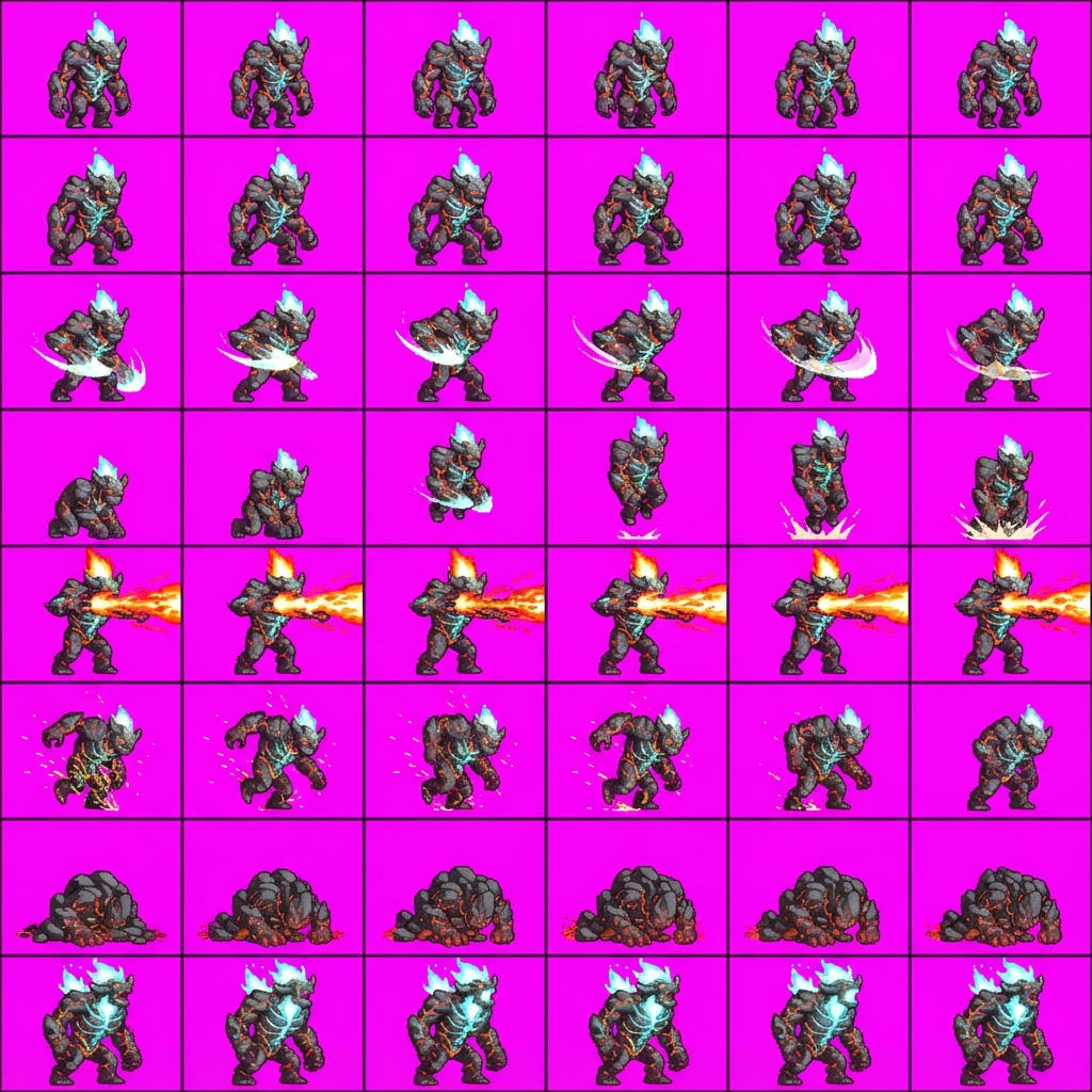 Image: STRICT game sprite animation atlas: EXACTLY 8 rows
