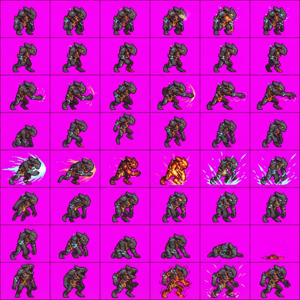 Image: STRICT game sprite animation atlas: EXACTLY 8 rows