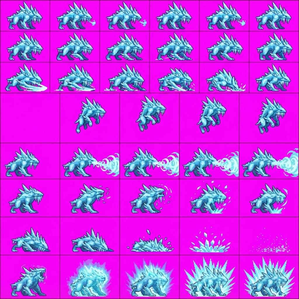 Image: STRICT game sprite animation atlas: EXACTLY 8 rows
