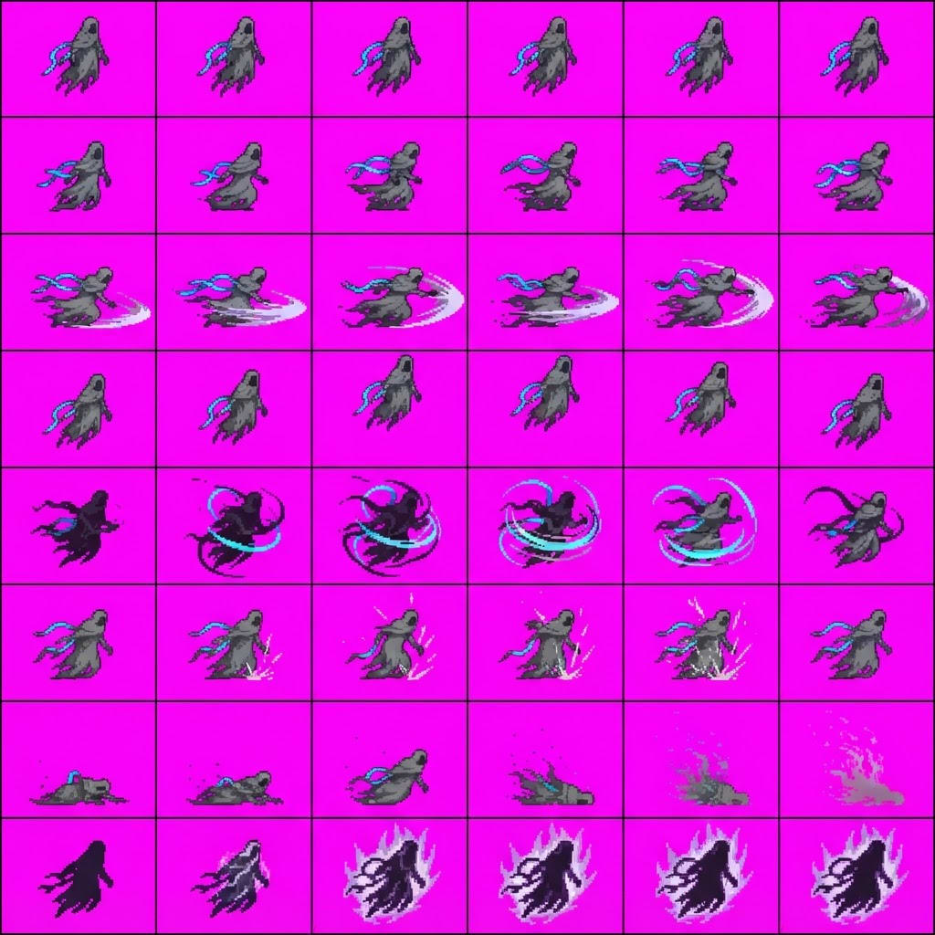 Image: STRICT game sprite animation atlas: EXACTLY 8 rows