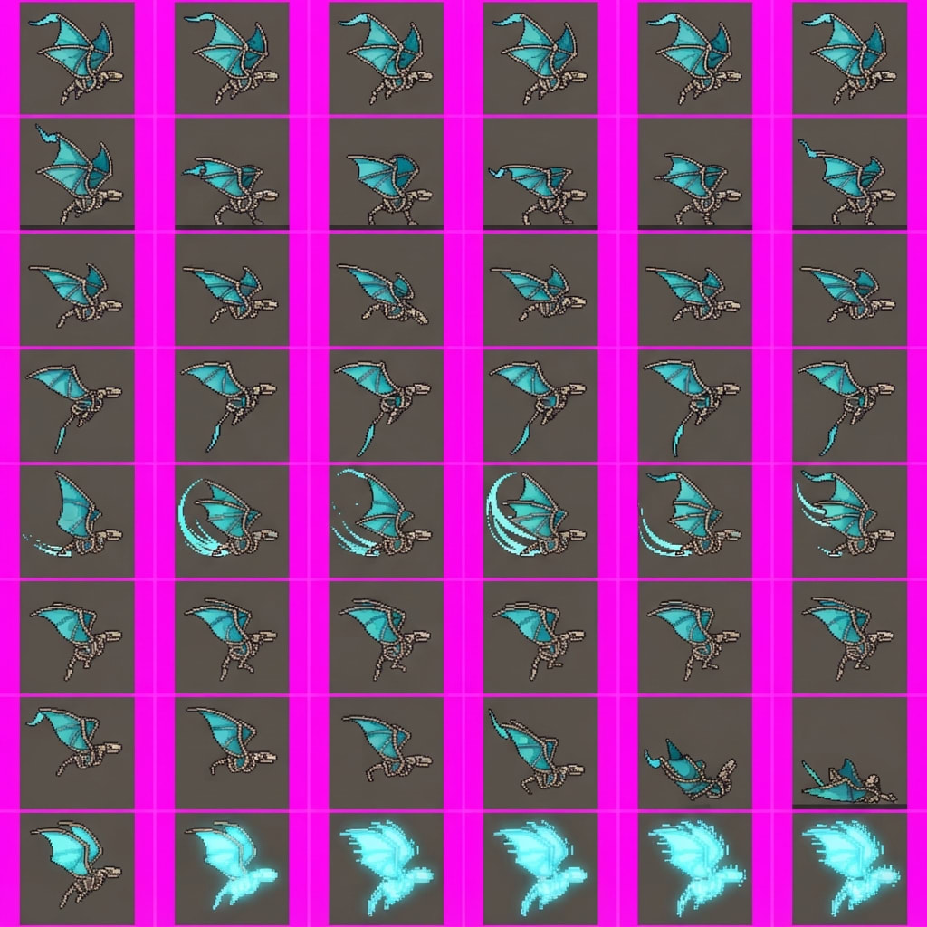 Image: STRICT game sprite animation atlas: EXACTLY 8 rows