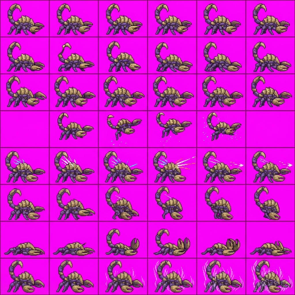 Image: STRICT game sprite animation atlas: EXACTLY 8 rows