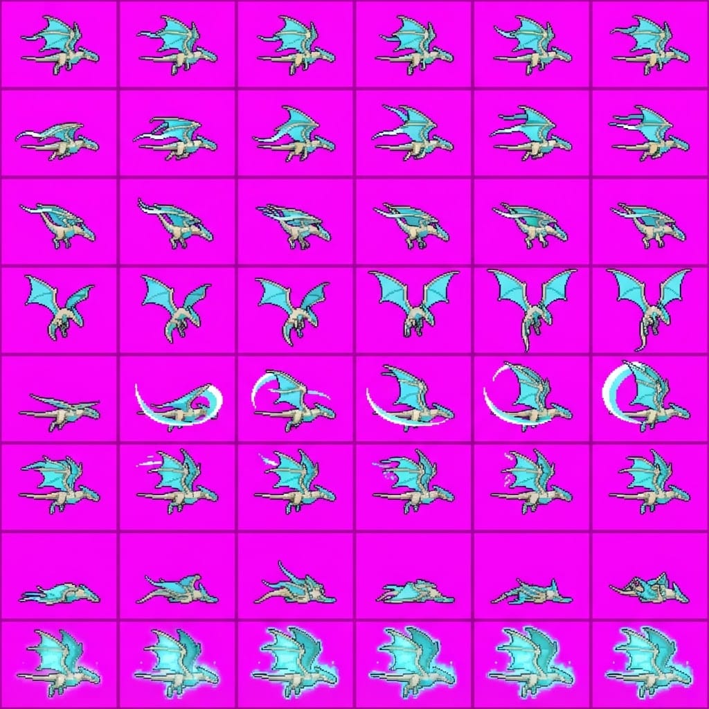Image: STRICT game sprite animation atlas: EXACTLY 8 rows