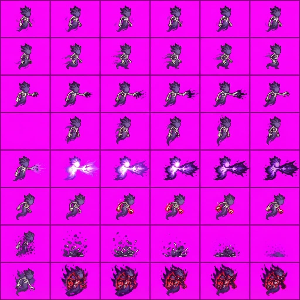 Image: Game sprite animation atlas STRICT 8 rows by 6 col