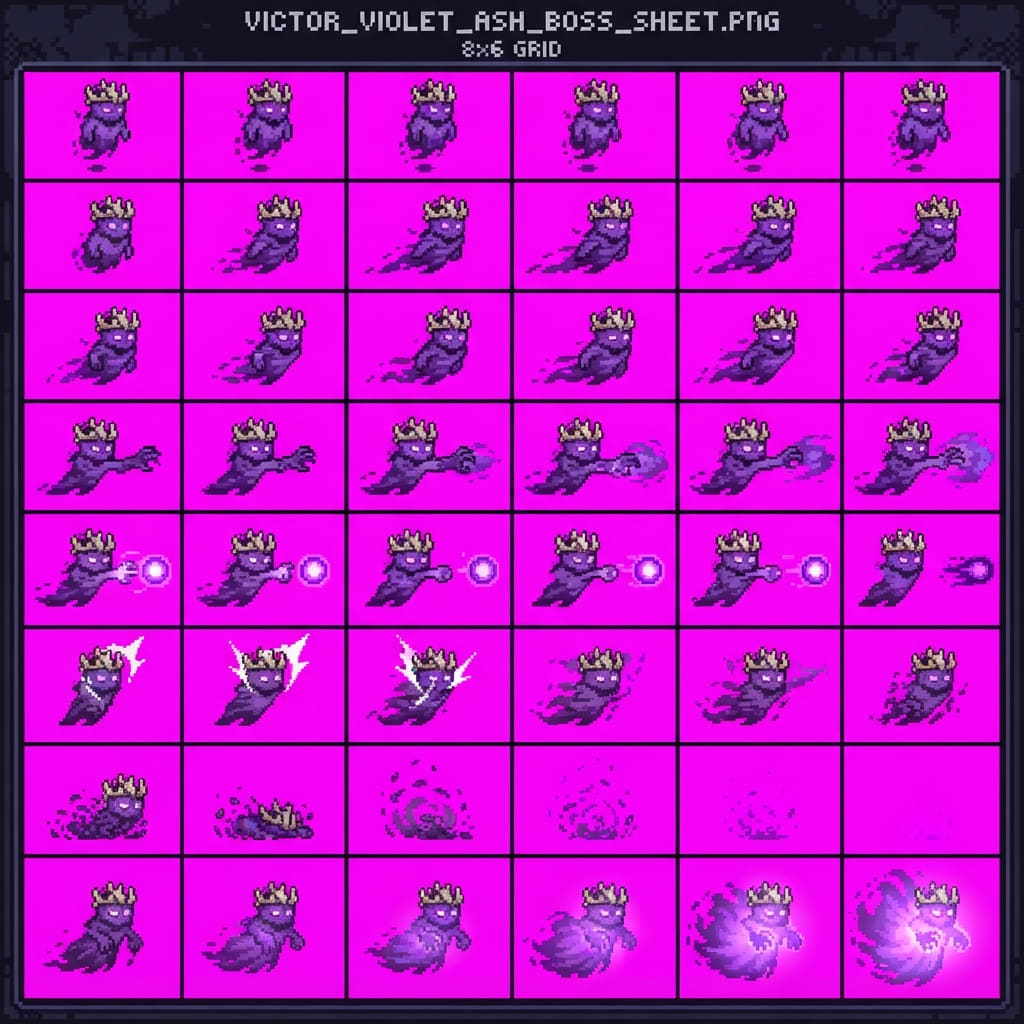 Image: Pixel-art platformer enemy sprite sheet, exact gri