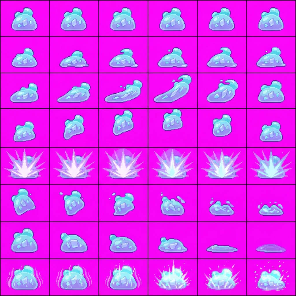 Image: STRICT game sprite animation atlas: EXACTLY 8 rows