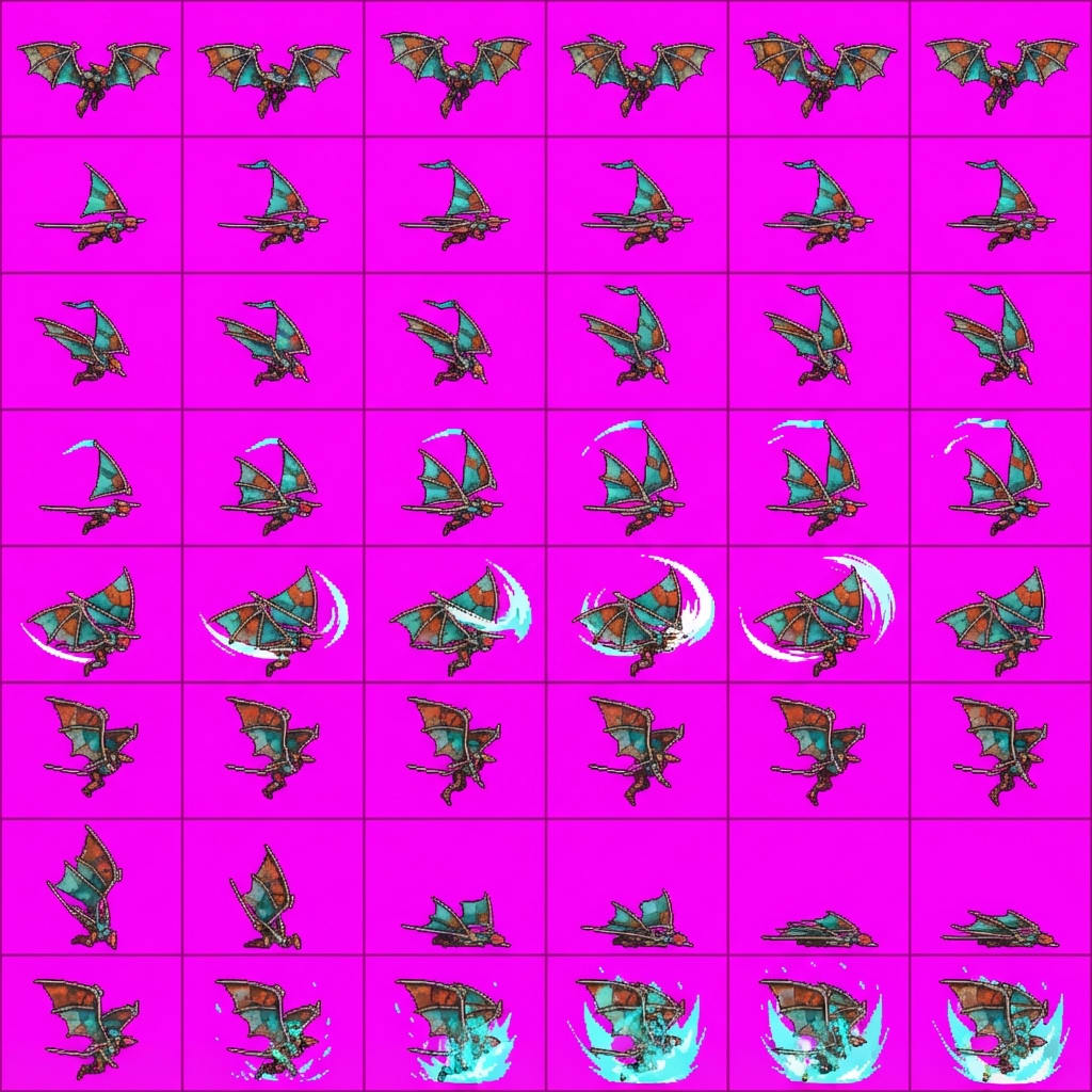 Image: STRICT game sprite animation atlas: EXACTLY 8 rows