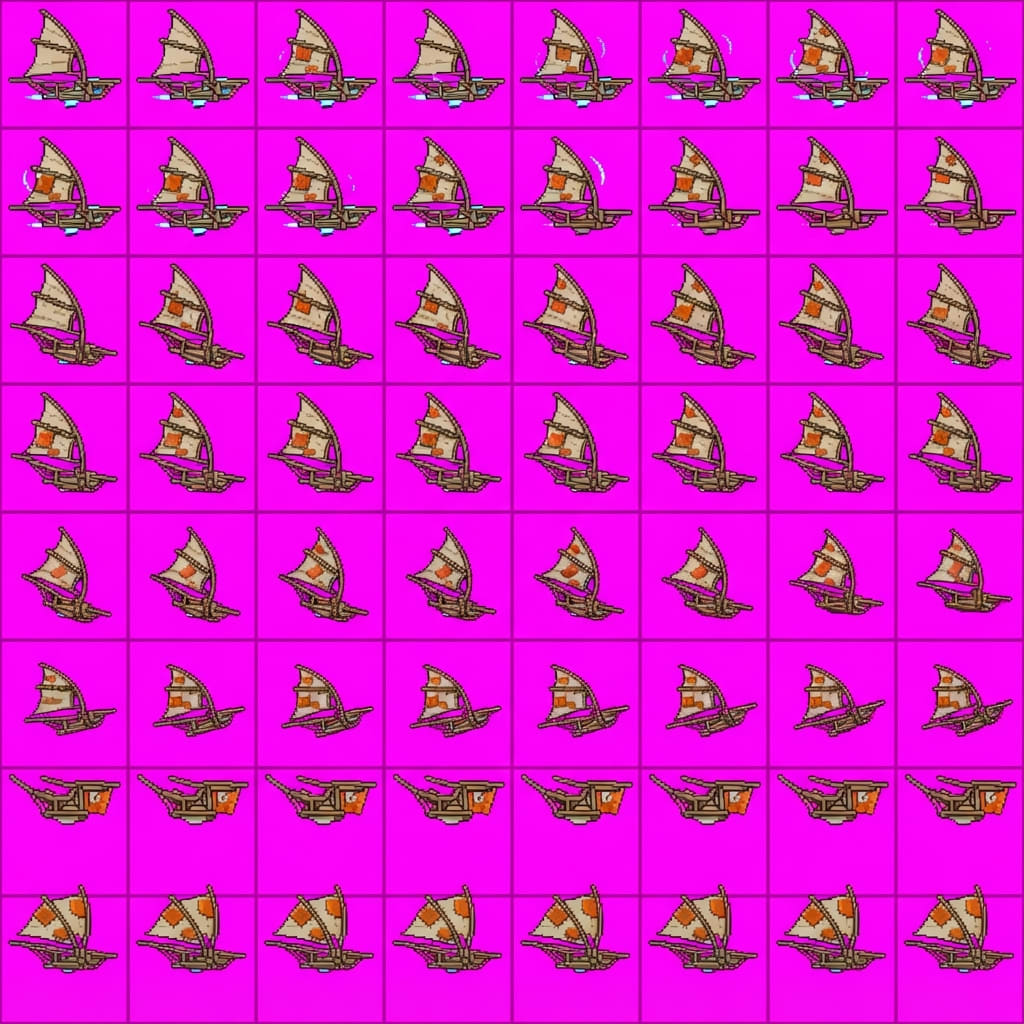 Image: STRICT 6×8 sprite atlas, 48 cells all filled. Port