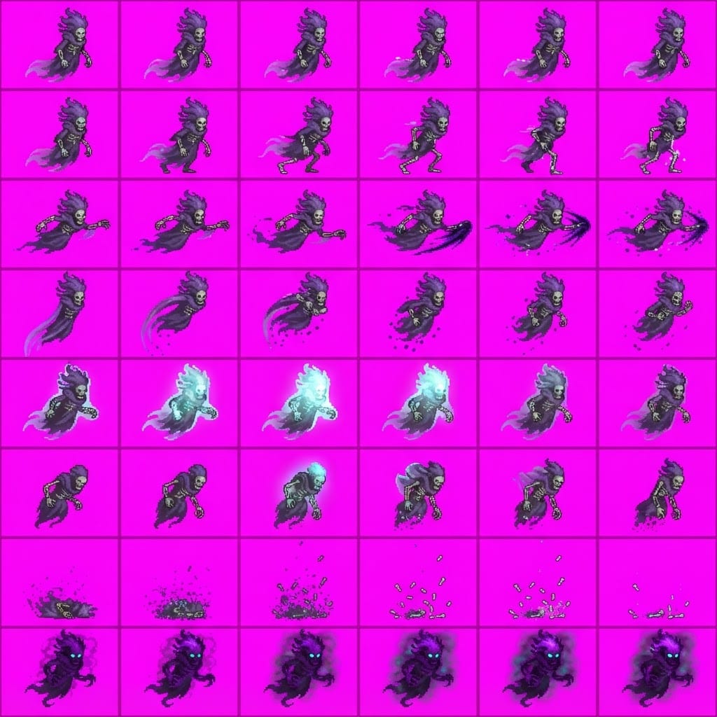 Image: STRICT game sprite animation atlas: EXACTLY 8 rows