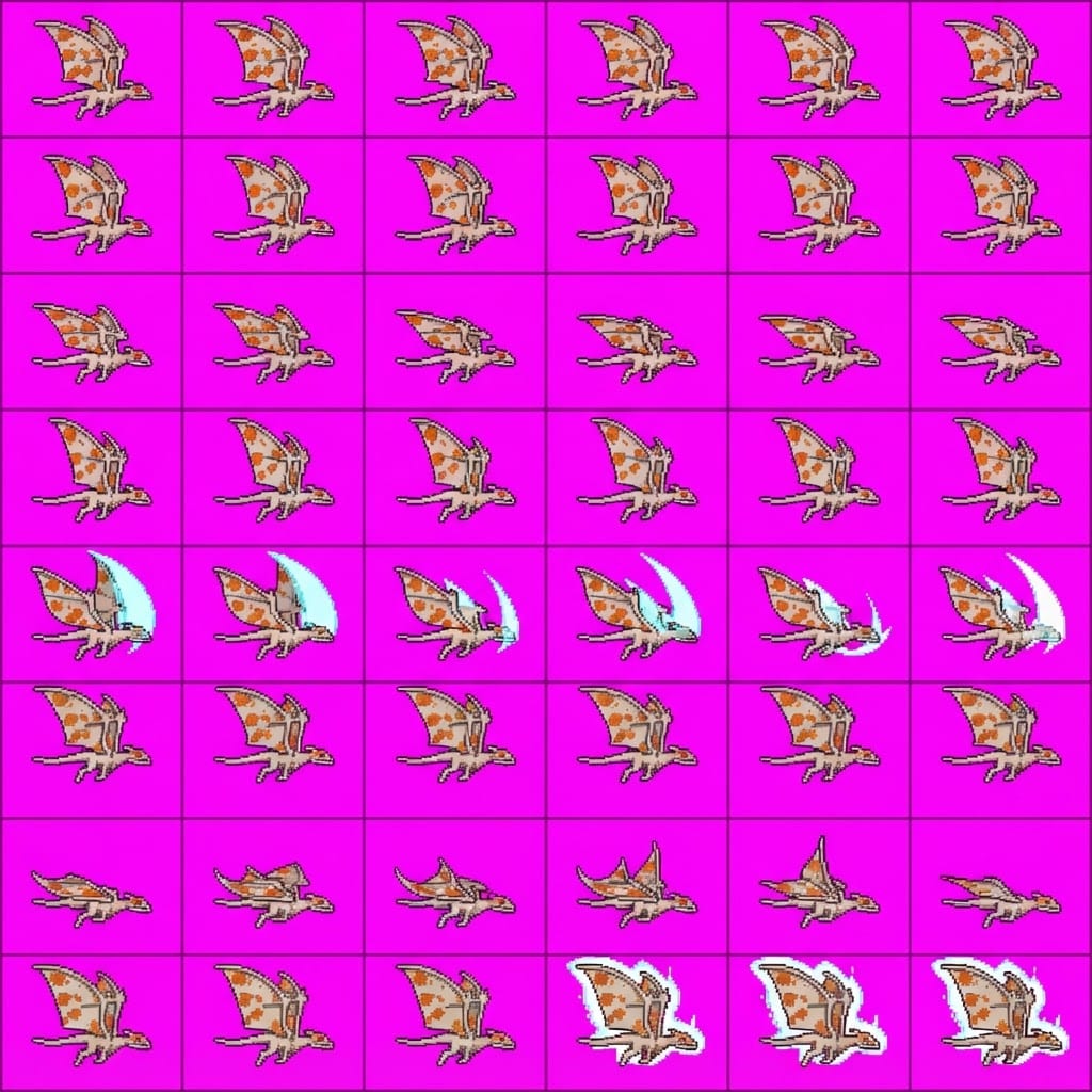 Image: STRICT game sprite animation atlas: EXACTLY 8 rows