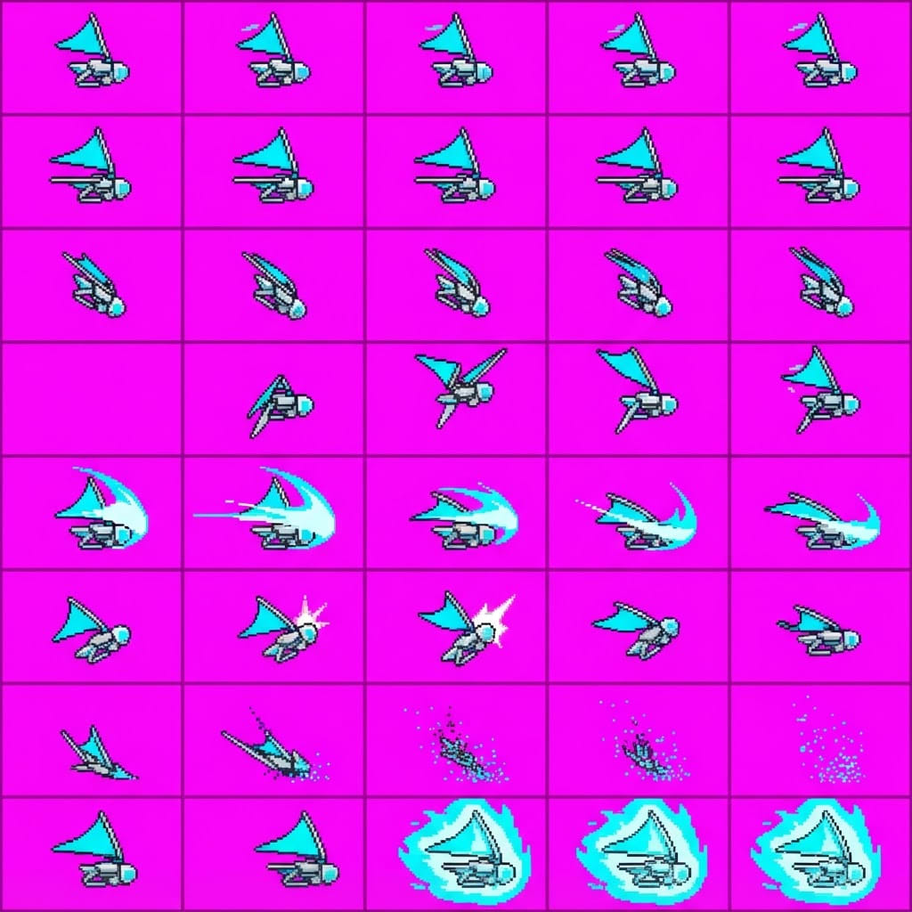 Image: STRICT game sprite animation atlas: EXACTLY 8 rows
