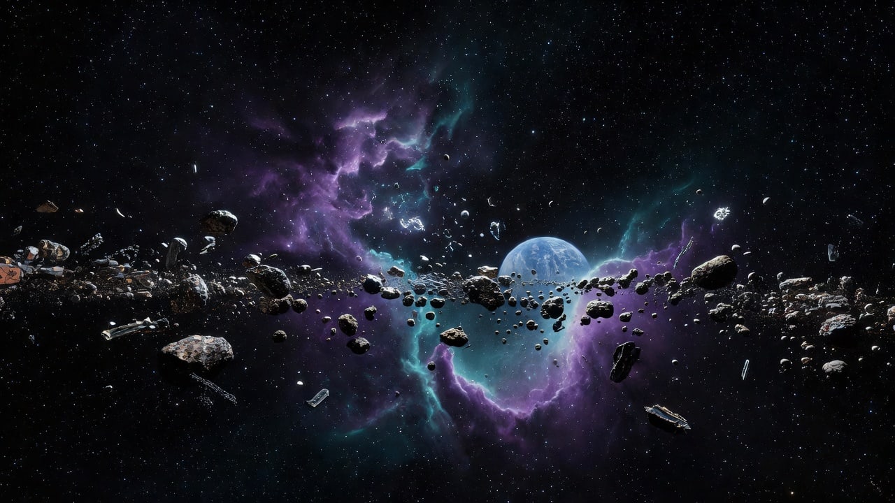 Stylized Nebula and Asteroid Field Background