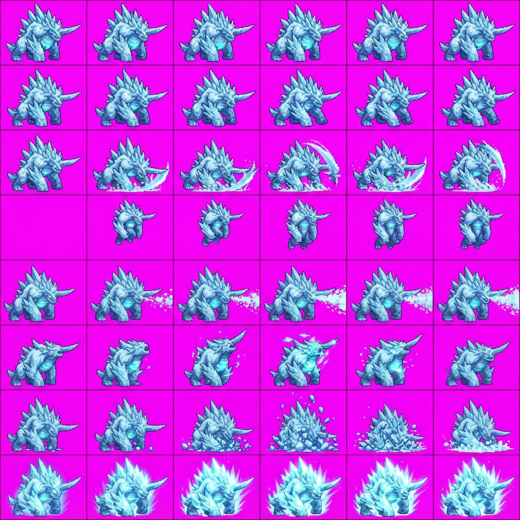 Image: STRICT game sprite animation atlas: EXACTLY 8 rows