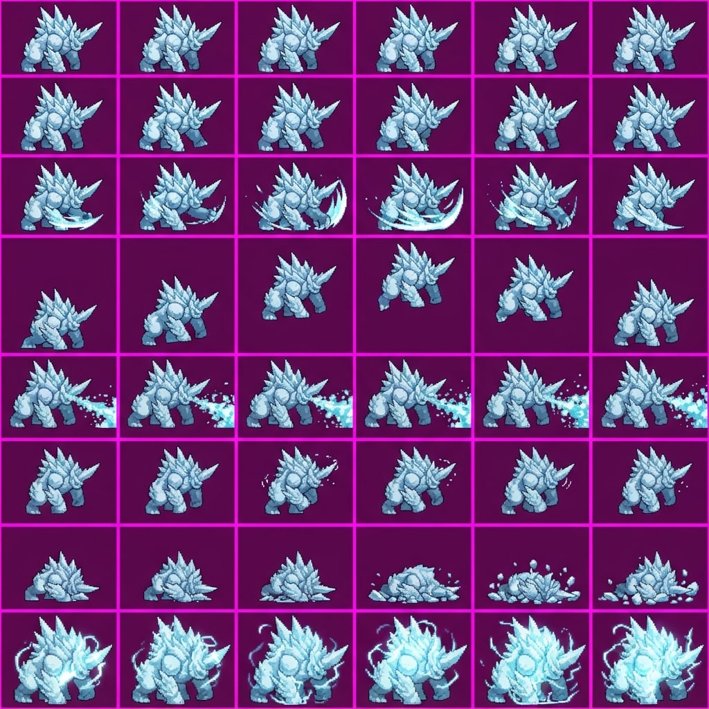 Image: STRICT game sprite animation atlas: EXACTLY 8 rows