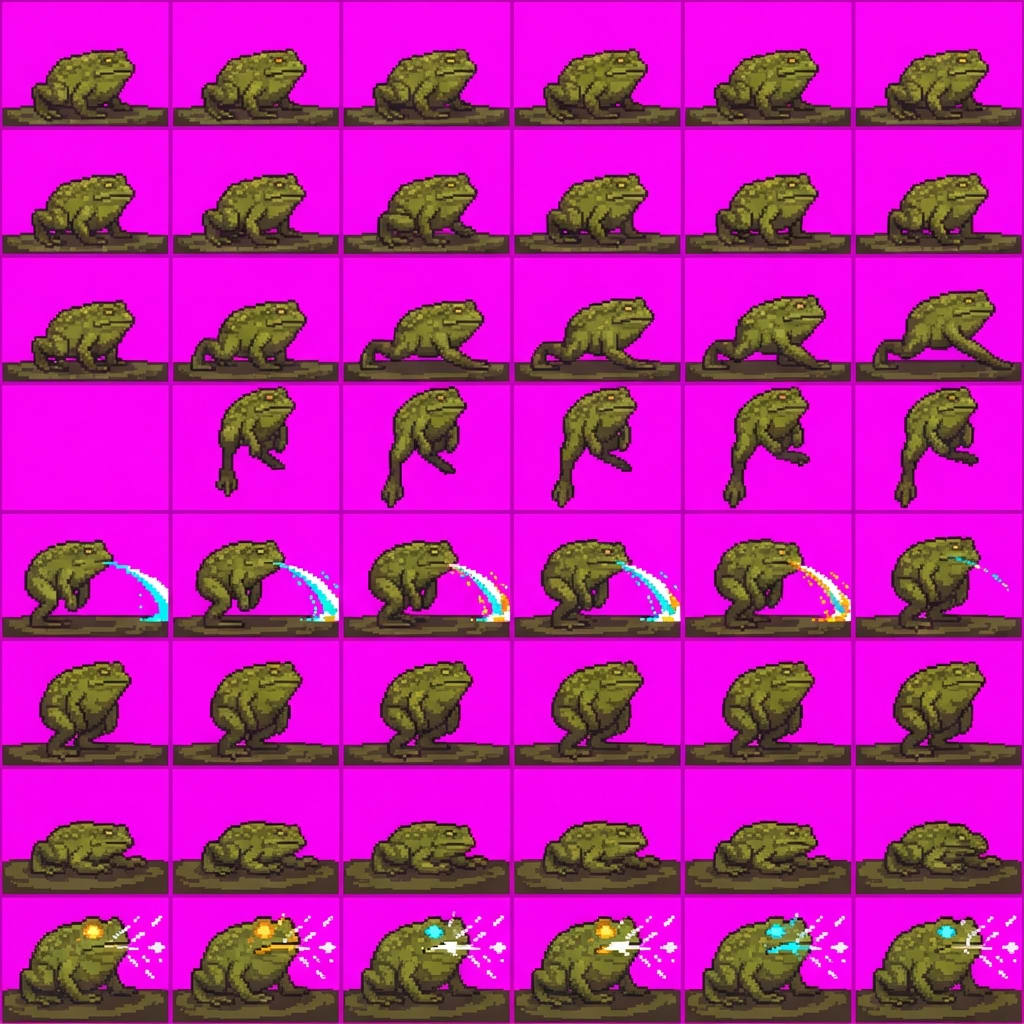 Image: STRICT game sprite animation atlas: EXACTLY 8 rows