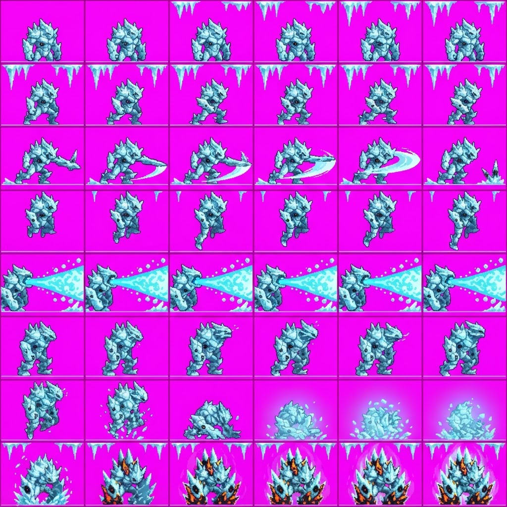 Image: STRICT game sprite animation atlas: EXACTLY 8 rows