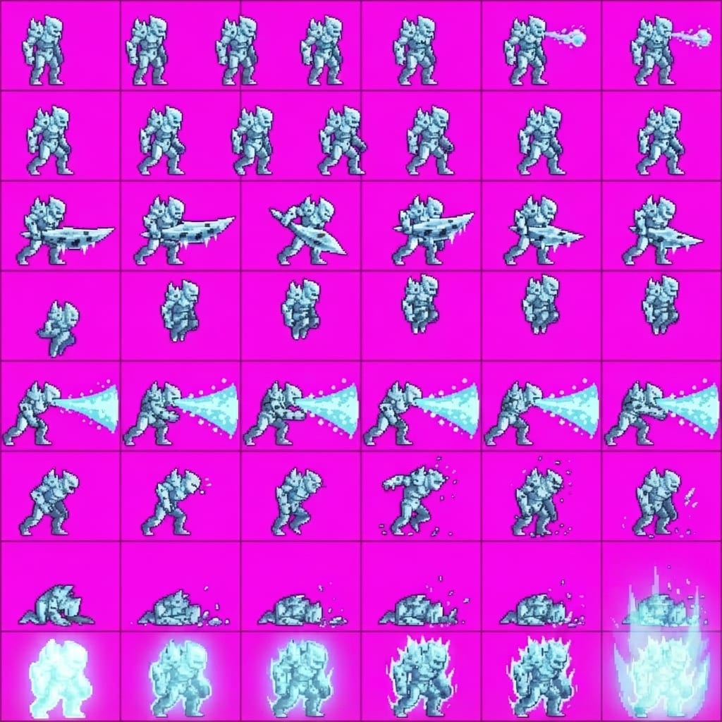 Image: Keep the EXACT same 8-row by 6-column magenta spri