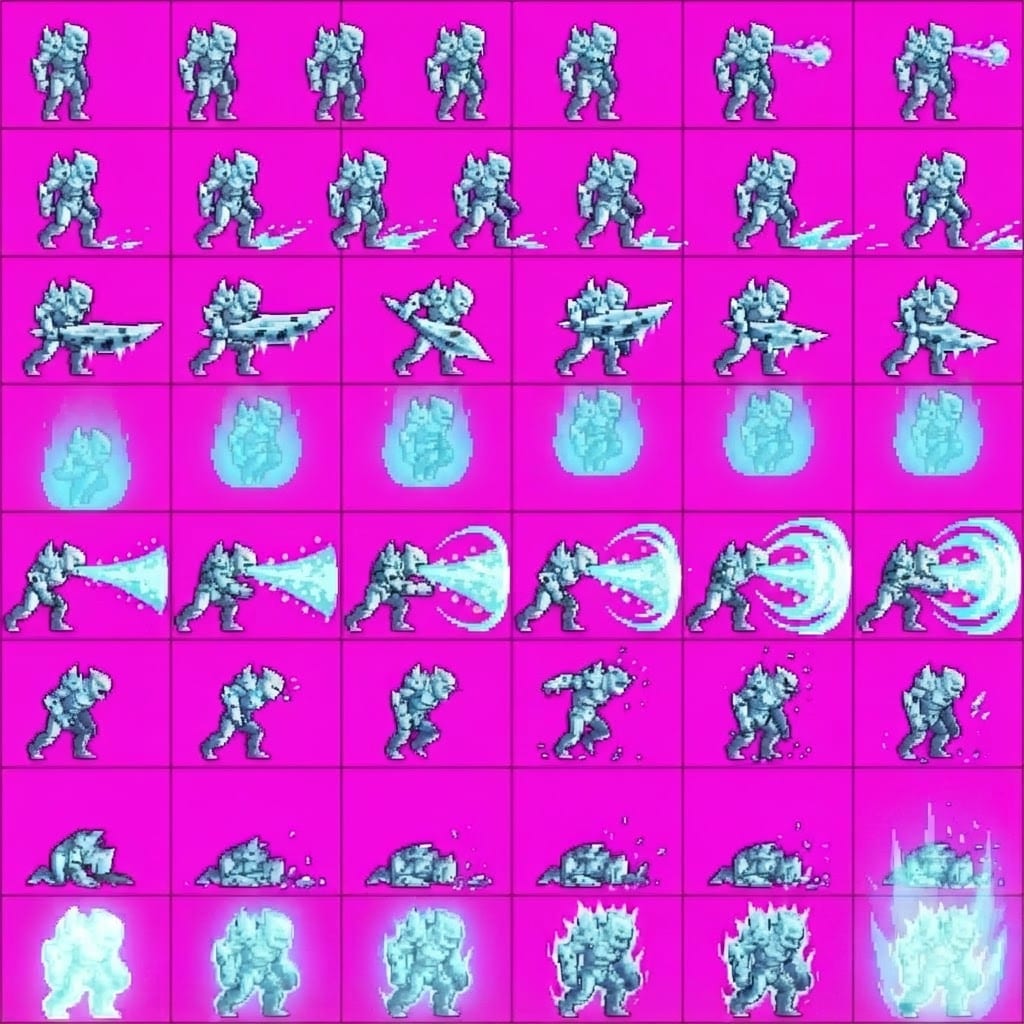 Image: Keep the EXACT same 8x6 magenta sprite atlas grid.