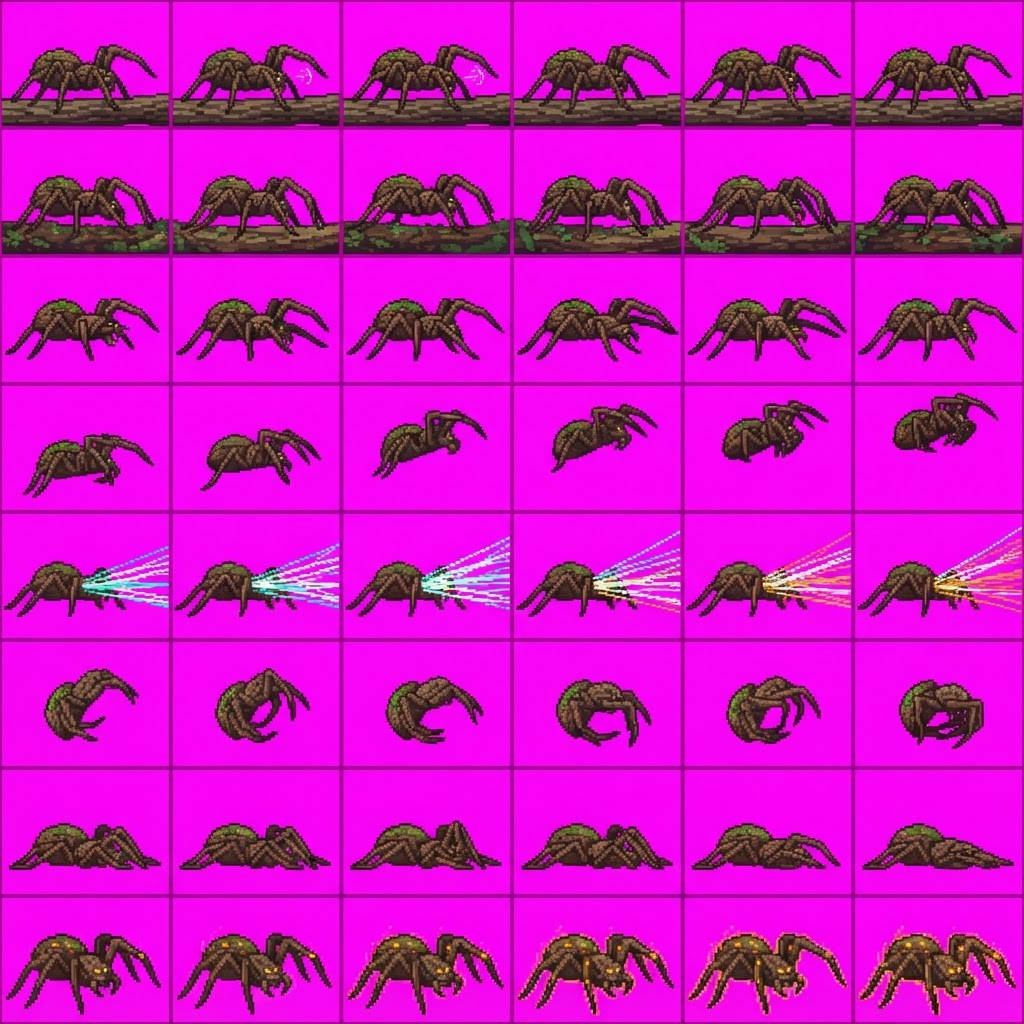 Image: STRICT game sprite animation atlas: EXACTLY 8 rows