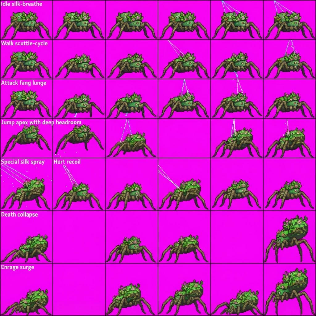 Image: STRICT game sprite animation atlas: EXACTLY 8 rows