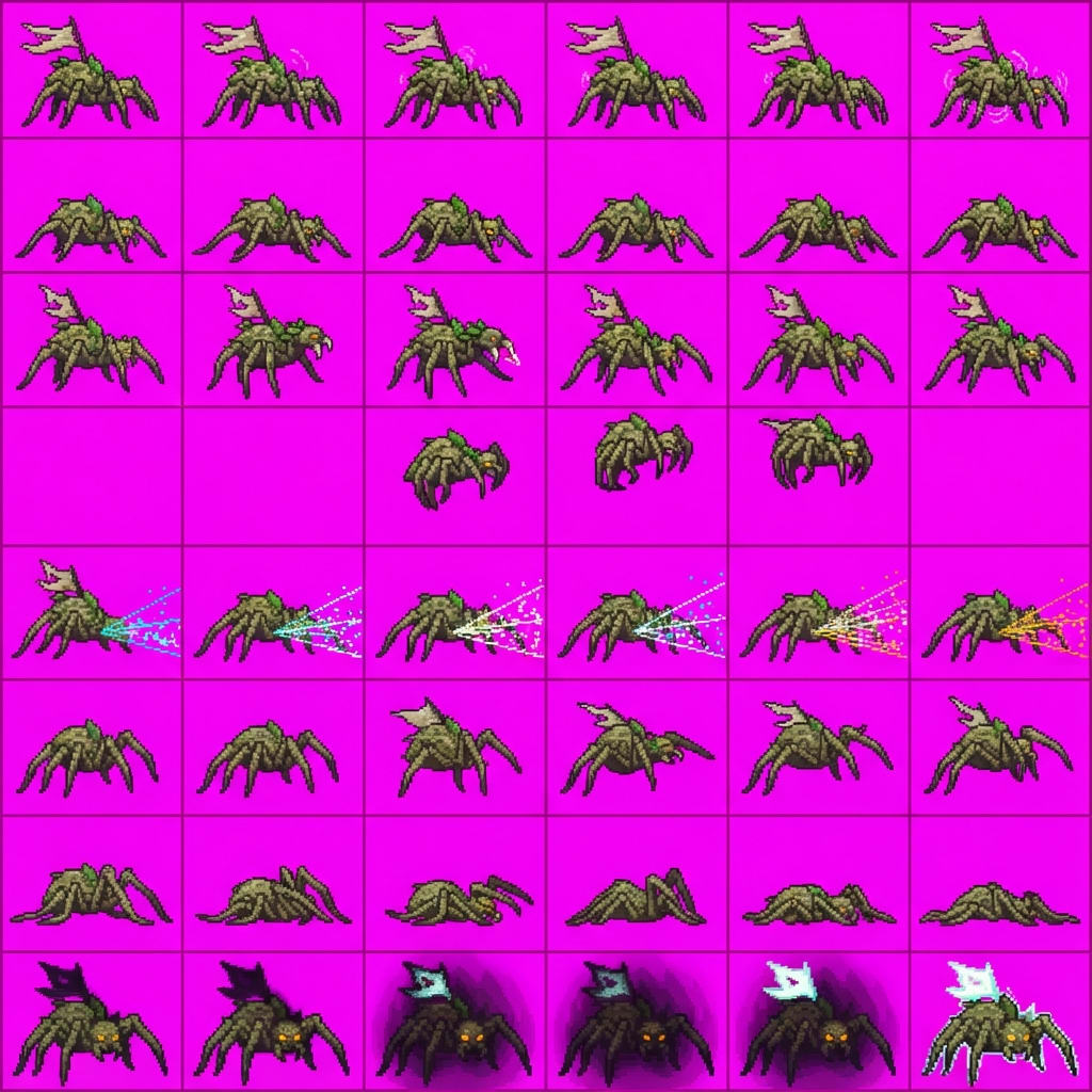Image: STRICT game sprite animation atlas: EXACTLY 8 rows