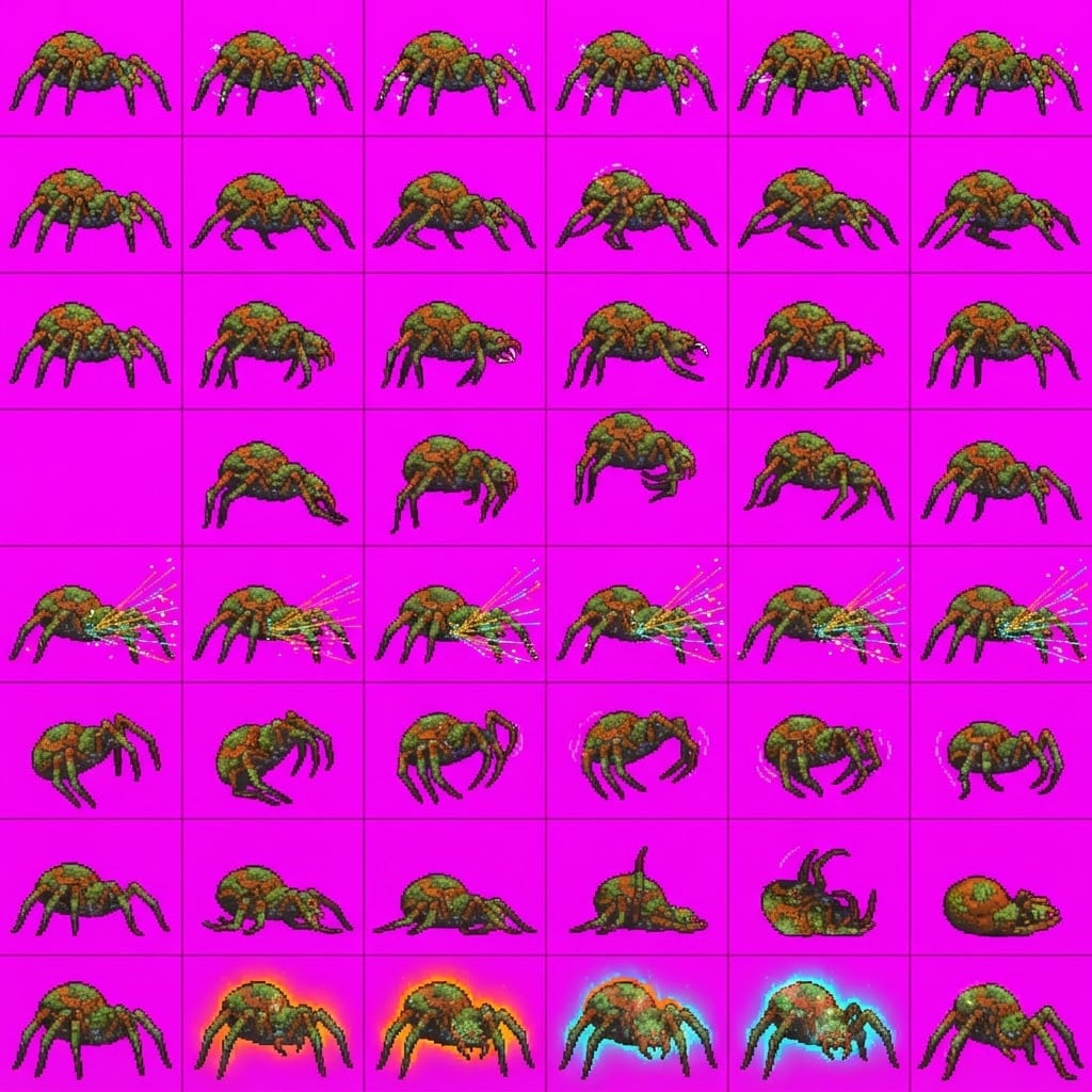Image: STRICT game sprite animation atlas: EXACTLY 8 rows