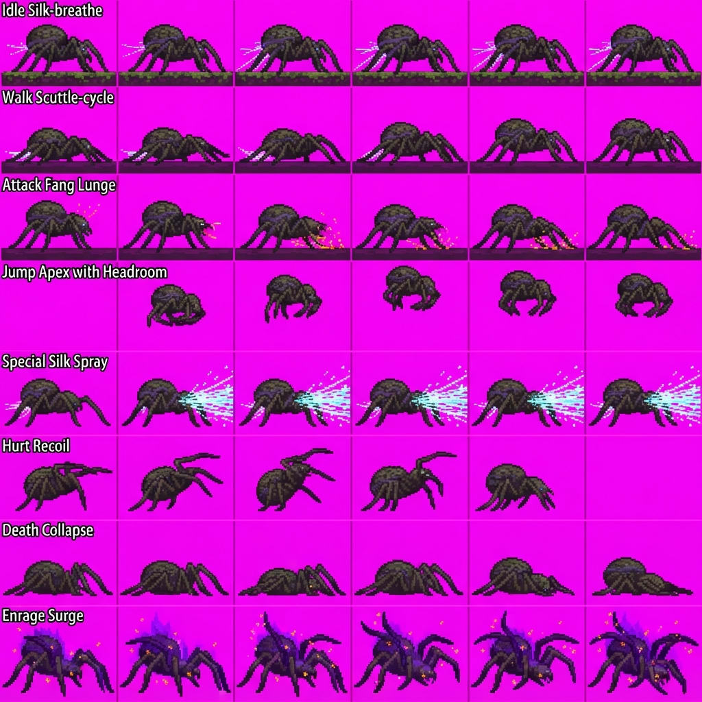 Image: STRICT game sprite animation atlas: EXACTLY 8 rows