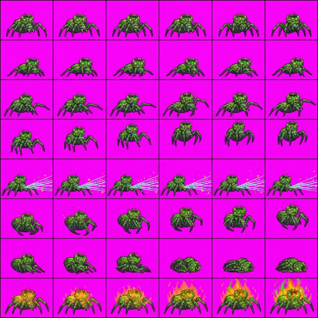 Image: STRICT game sprite animation atlas: EXACTLY 8 rows