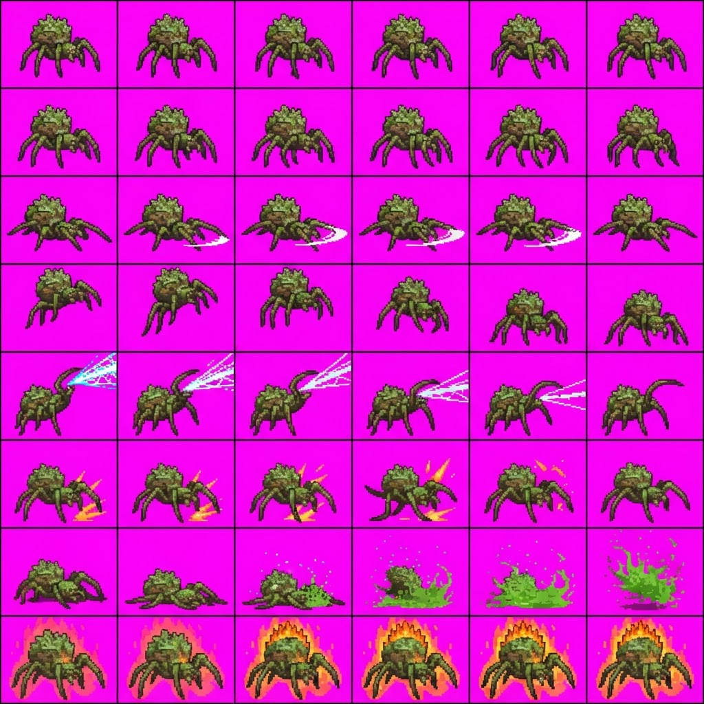 Image: STRICT game sprite animation atlas: EXACTLY 8 rows