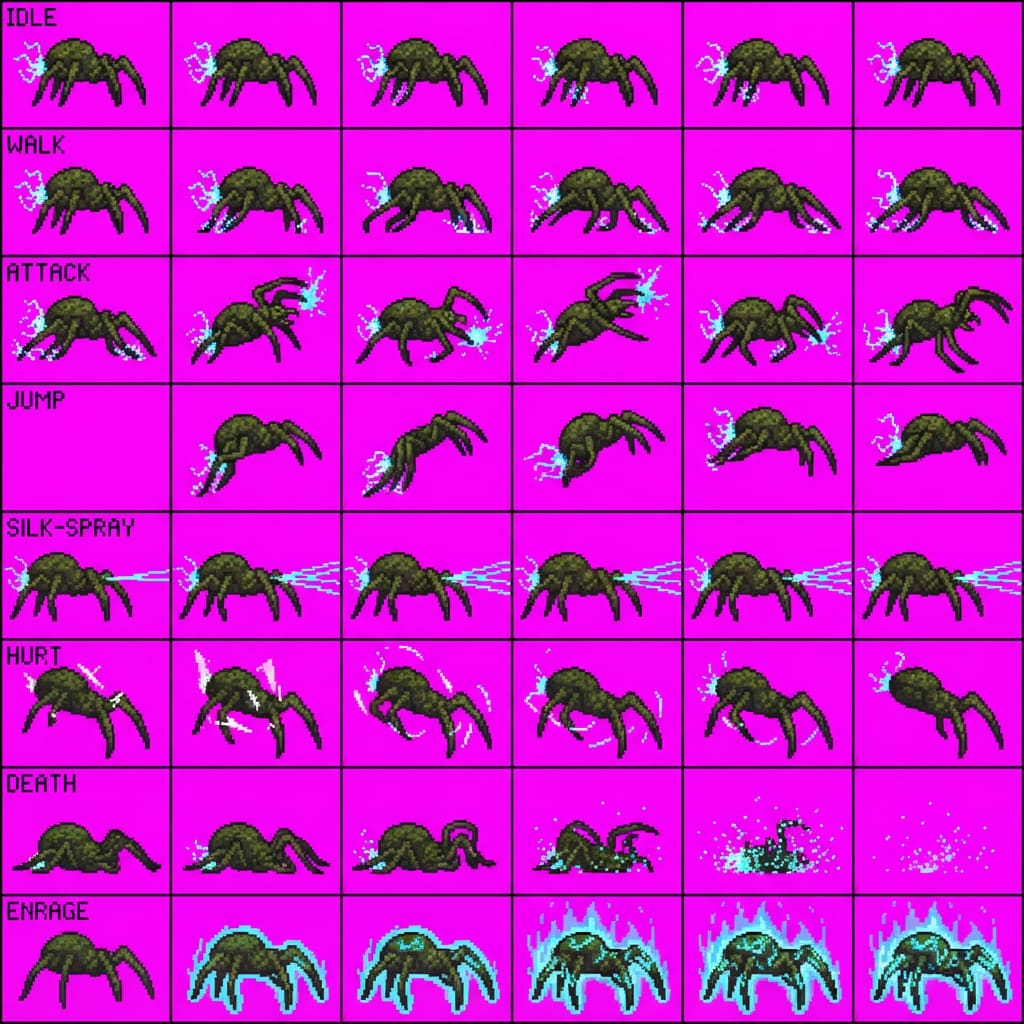 Image: STRICT game sprite animation atlas: EXACTLY 8x6 eq