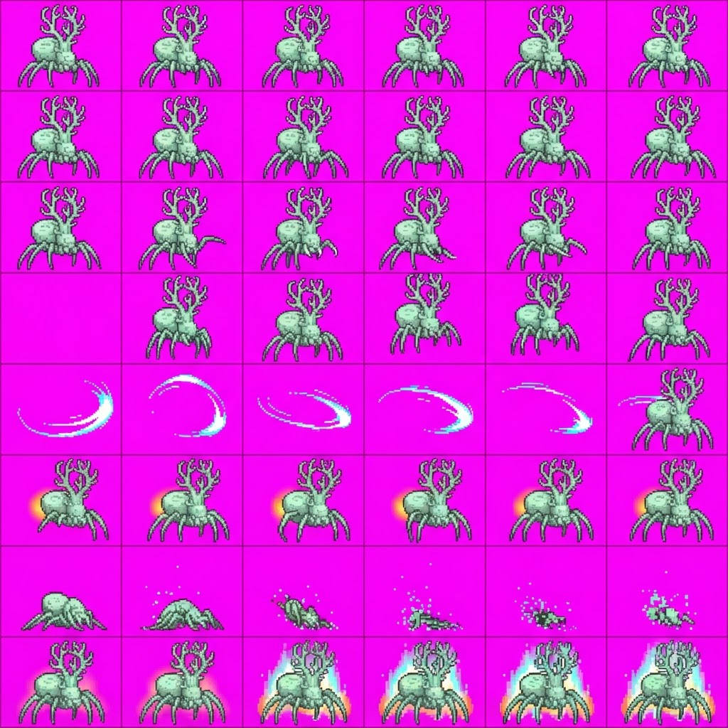 Image: STRICT game sprite animation atlas: EXACTLY 8 rows