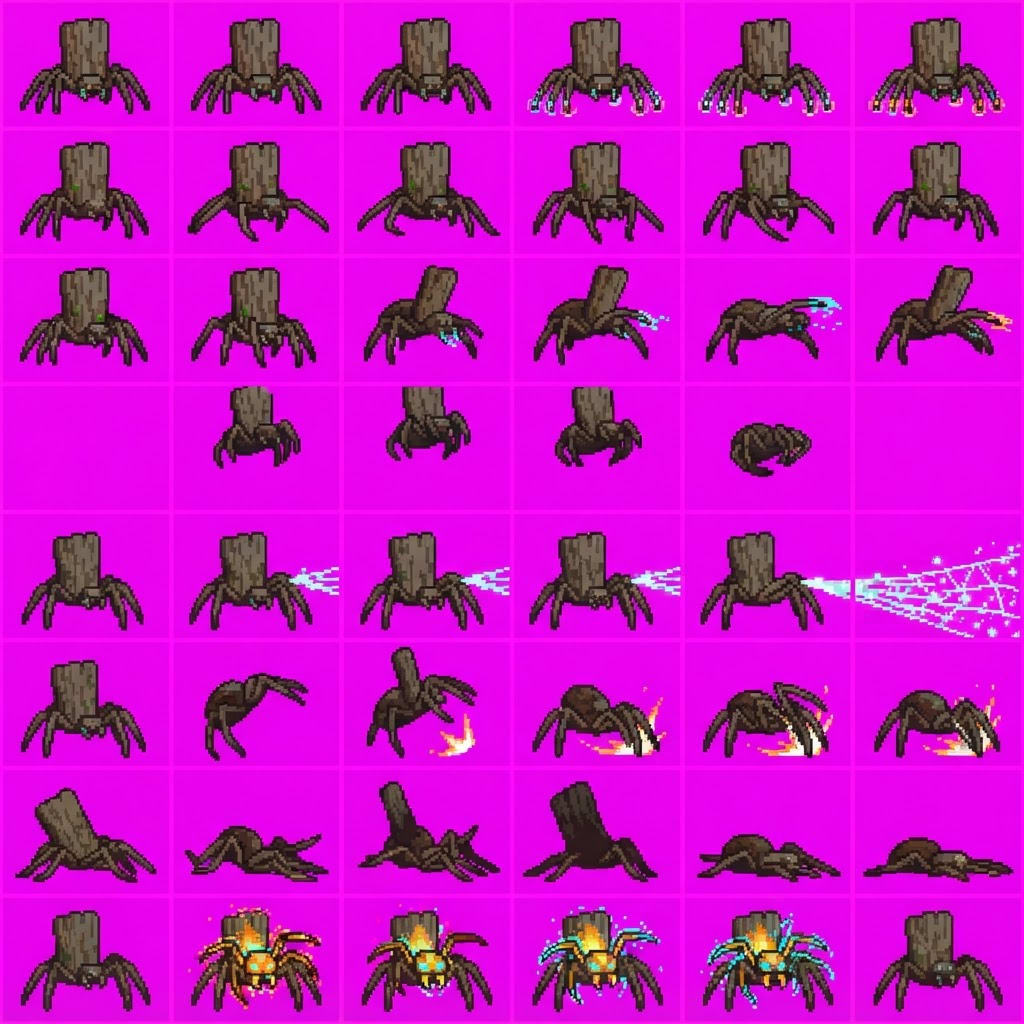 Image: STRICT game sprite animation atlas: EXACTLY 8 rows