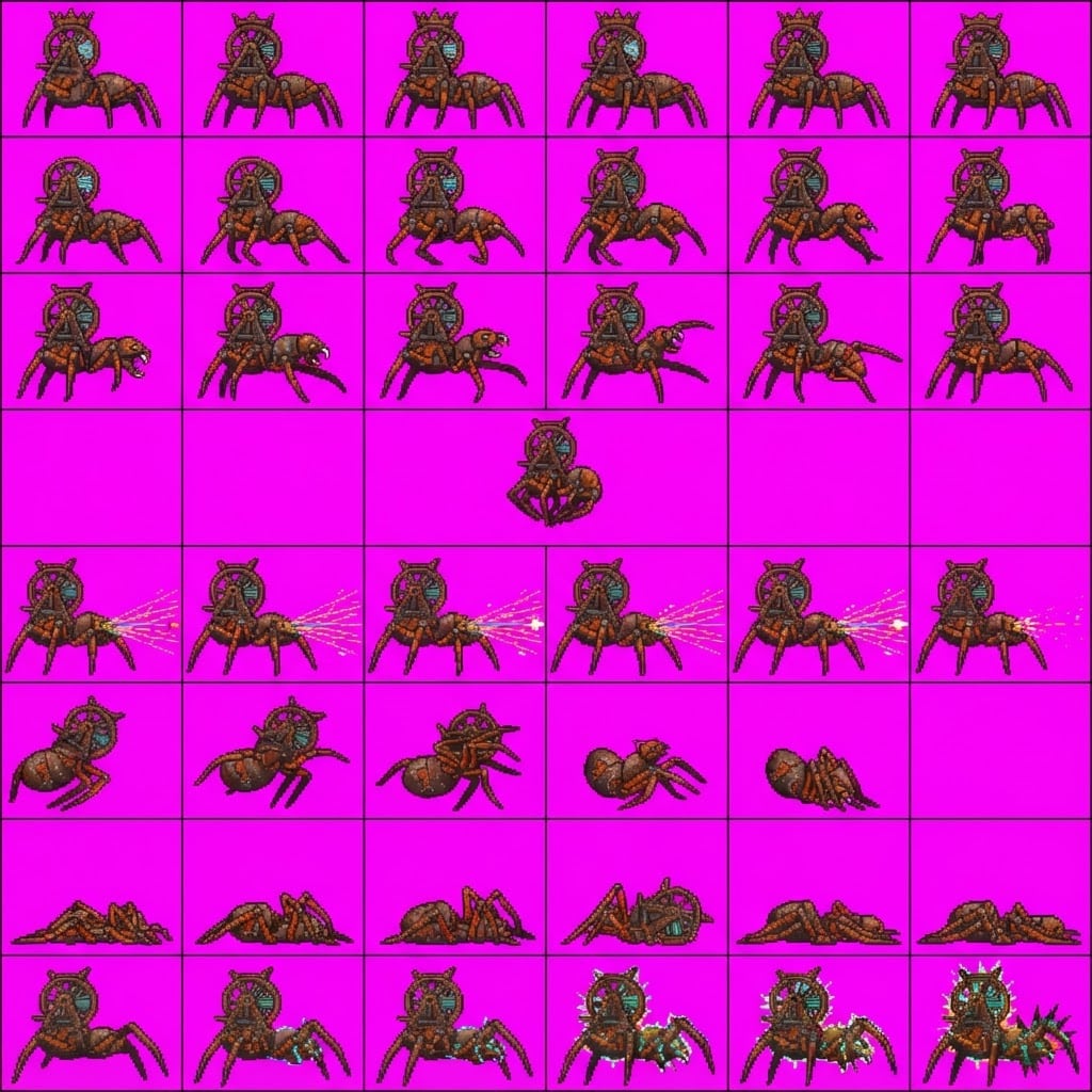 Image: STRICT game sprite animation atlas: EXACTLY 8 rows