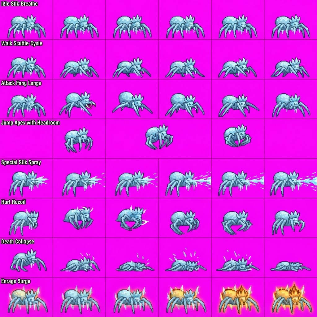 Image: STRICT game sprite animation atlas: EXACTLY 8 rows