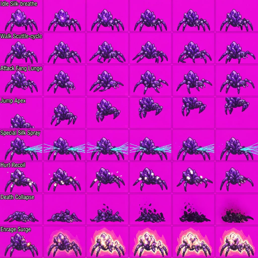 Image: STRICT game sprite animation atlas: EXACTLY 8 rows
