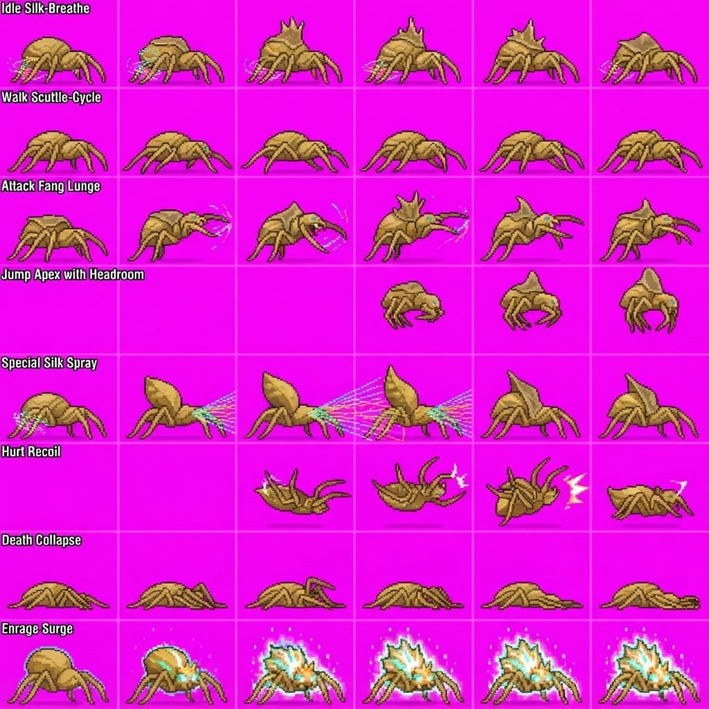 Image: STRICT game sprite animation atlas: EXACTLY 8 rows