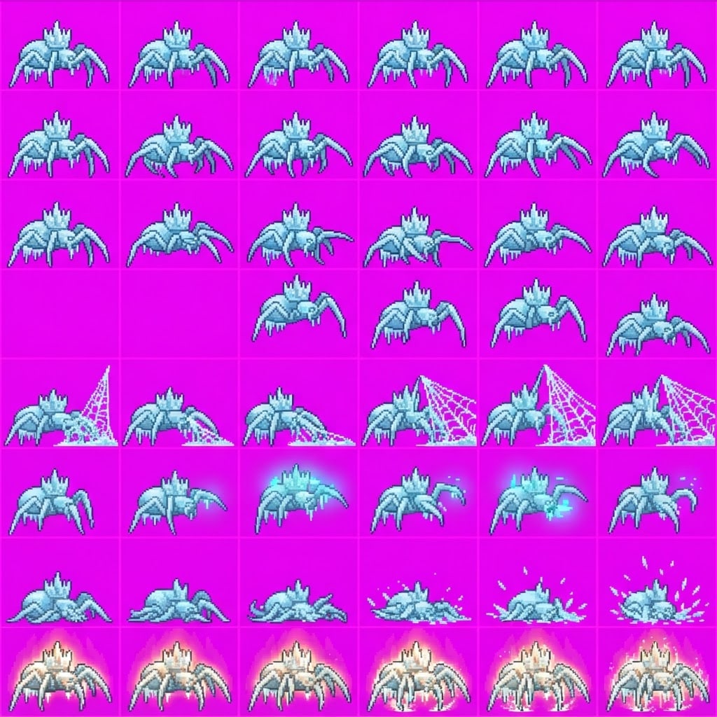 Image: STRICT game sprite animation atlas: EXACTLY 8 rows