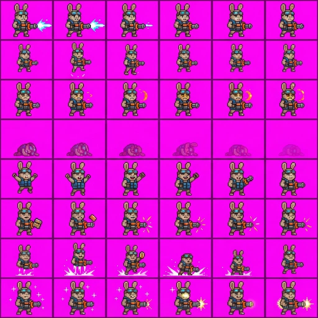 Image: STRICT game sprite animation atlas: EXACTLY 8 rows